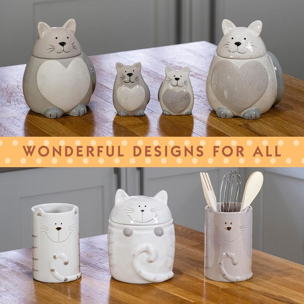 Cat Salt and Pepper Shakers Set, Ceramic Gray and White E1539