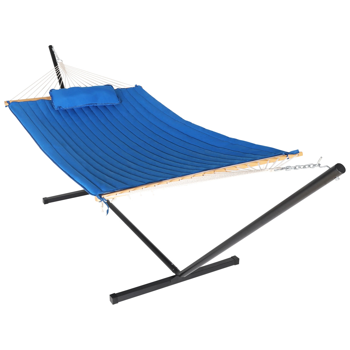 2-Person Hanging Hammock with Steel Stand, Cotton Pad & Pillow, 450lbs Capacity, White P729194