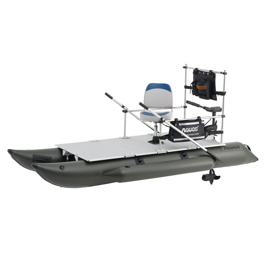 11.5ft Inflatable Pontoon Boat with Black 12V 55LBS Remote Trolling Motor and Foot Control M80113