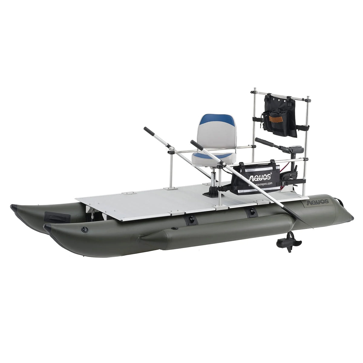 11.5ft Inflatable Pontoon Boat with Black 12V 55LBS Remote Trolling Motor and Foot Control M80113