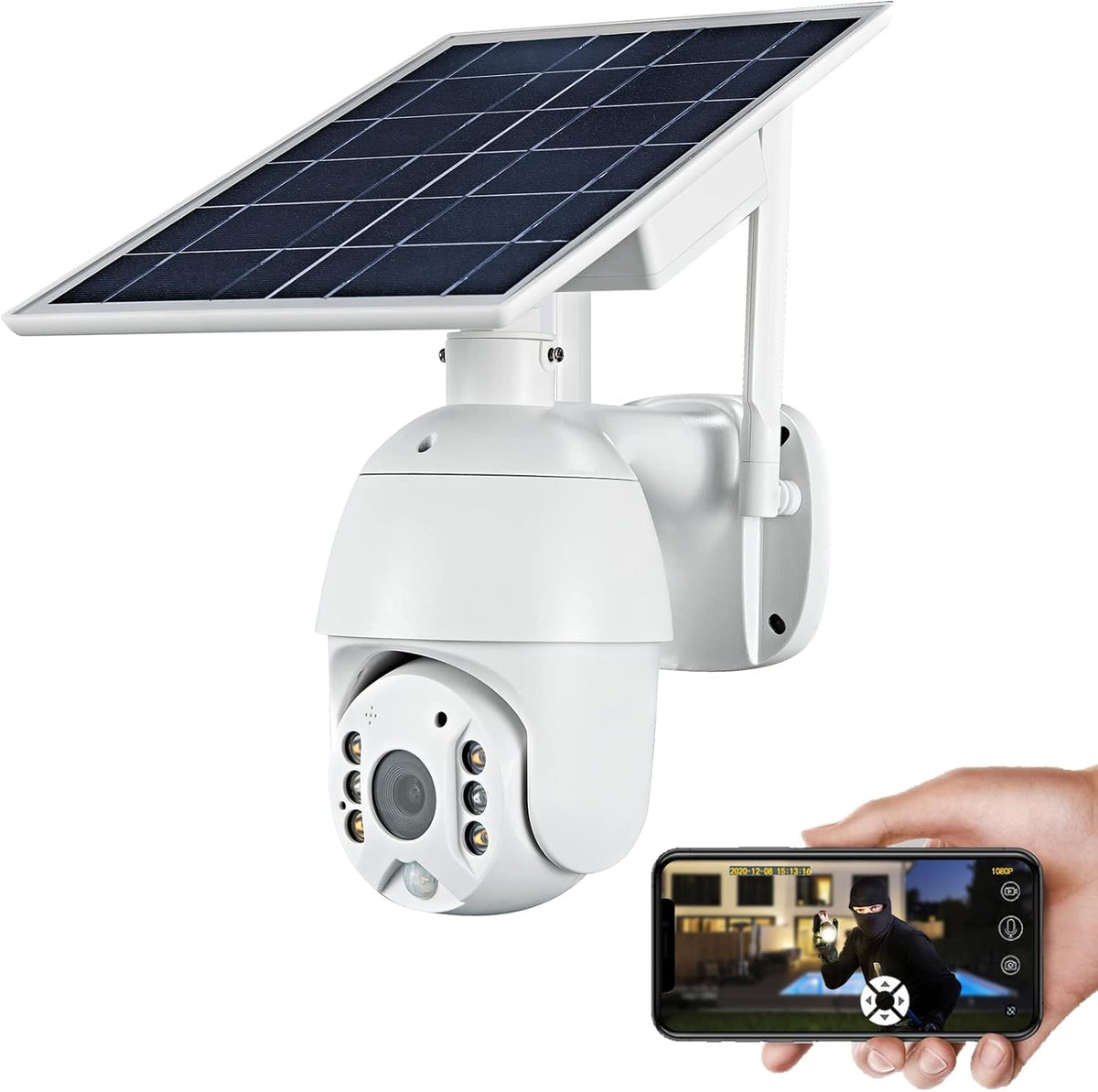 Wireless Solar Powered Battery PTZ IP Security Camera with 1080P Video Night Vision Spotlight 2-Way Audio Z925593