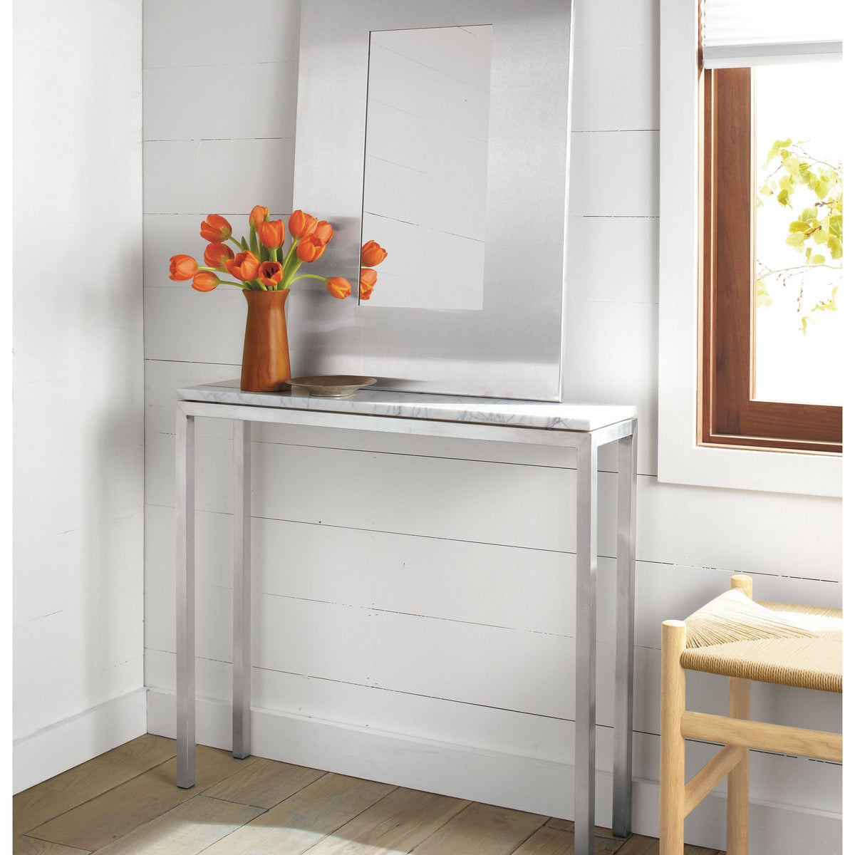 Smoke Tempered Glass Console Table with White Base H34980