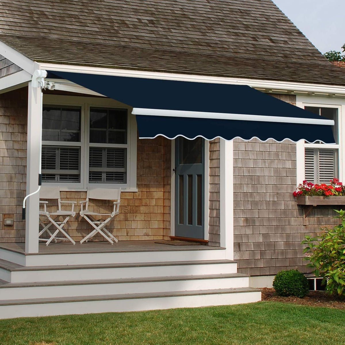 10'x8' Navy Blue Retractable Patio Awning A362