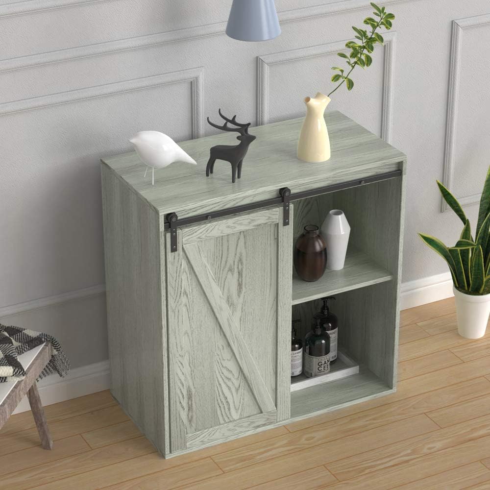 Small Wooden Storage Cabinet with Sliding Door and 2 Layer Shelf V823062