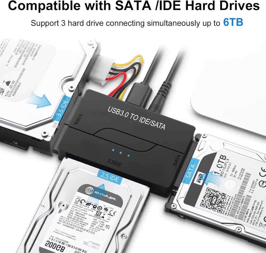 SATA IDE to USB 3.0 Adapter for 2.5 3.5-Inch HDD SSD with 12V 2A Power Supply Pack of 2 A298