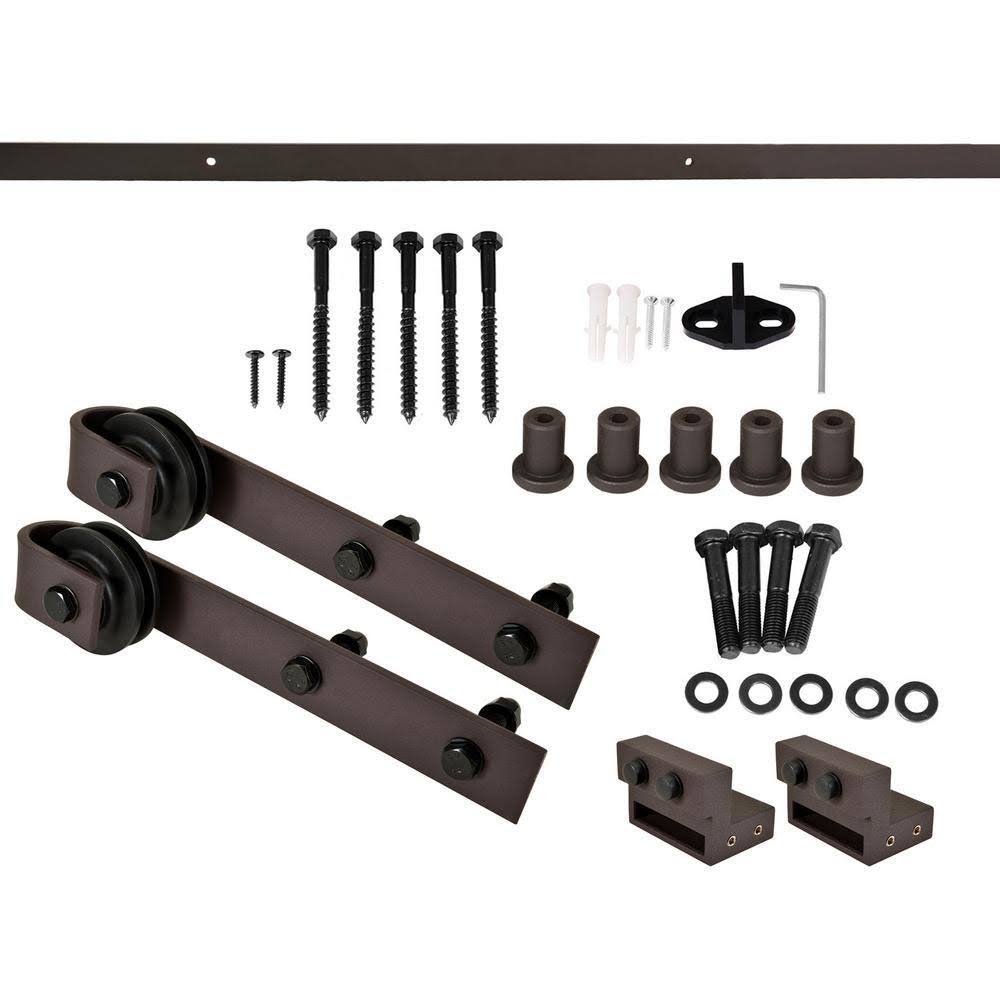 Weather Gray Stained Wood Interior Sliding Barn Door with Hardware Kit V2241