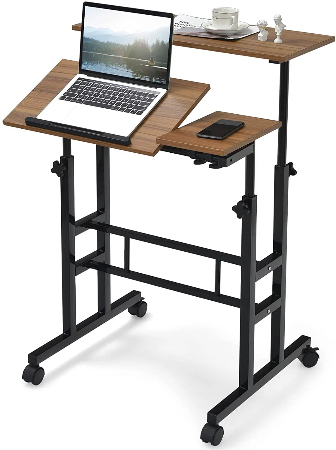 Mobile Standing Desk with Tilting Tabletop & Wheels L91923