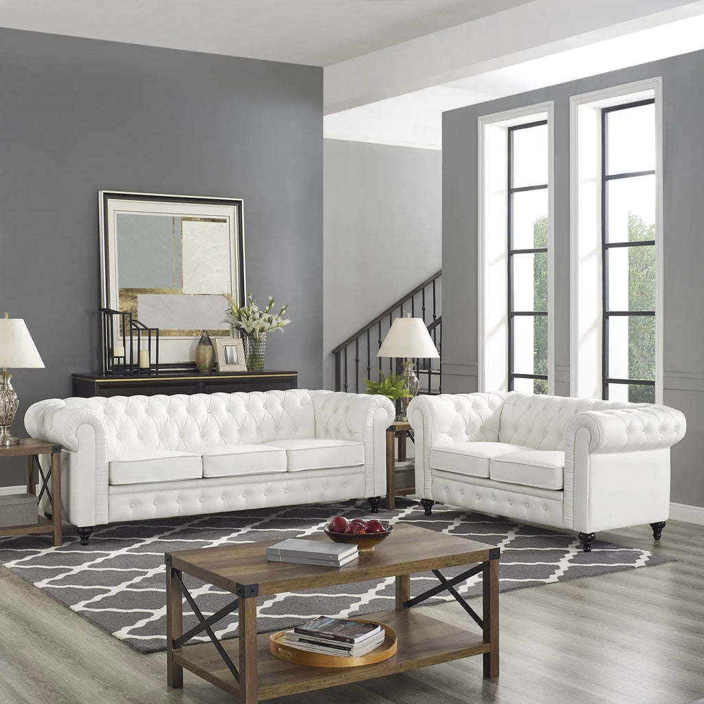 White Tufted Sofa L6110