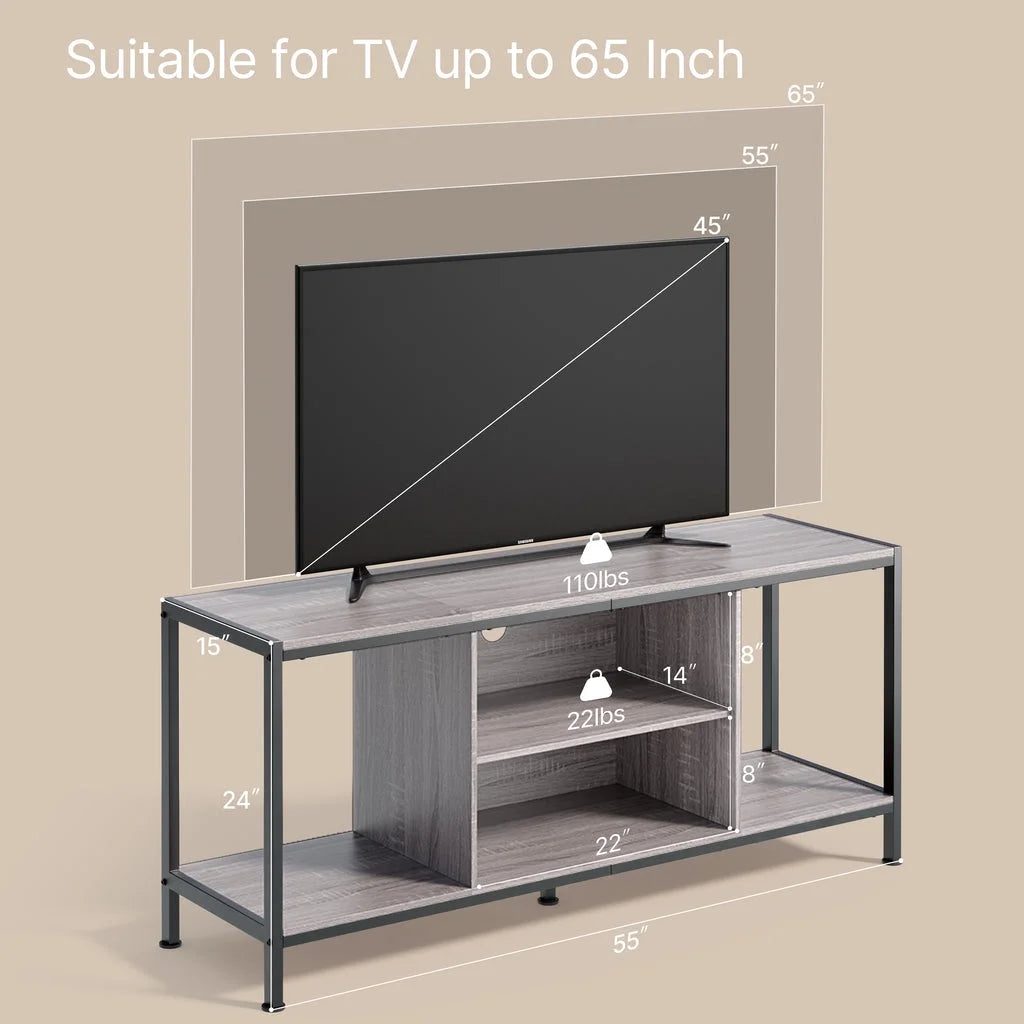 Mid-Century Wooden TV Stand with Open Storage Shelves and Metal Frame U658059