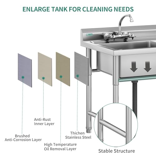 Stainless Steel Freestanding Single Bowl Utility Sink with Workbench V898