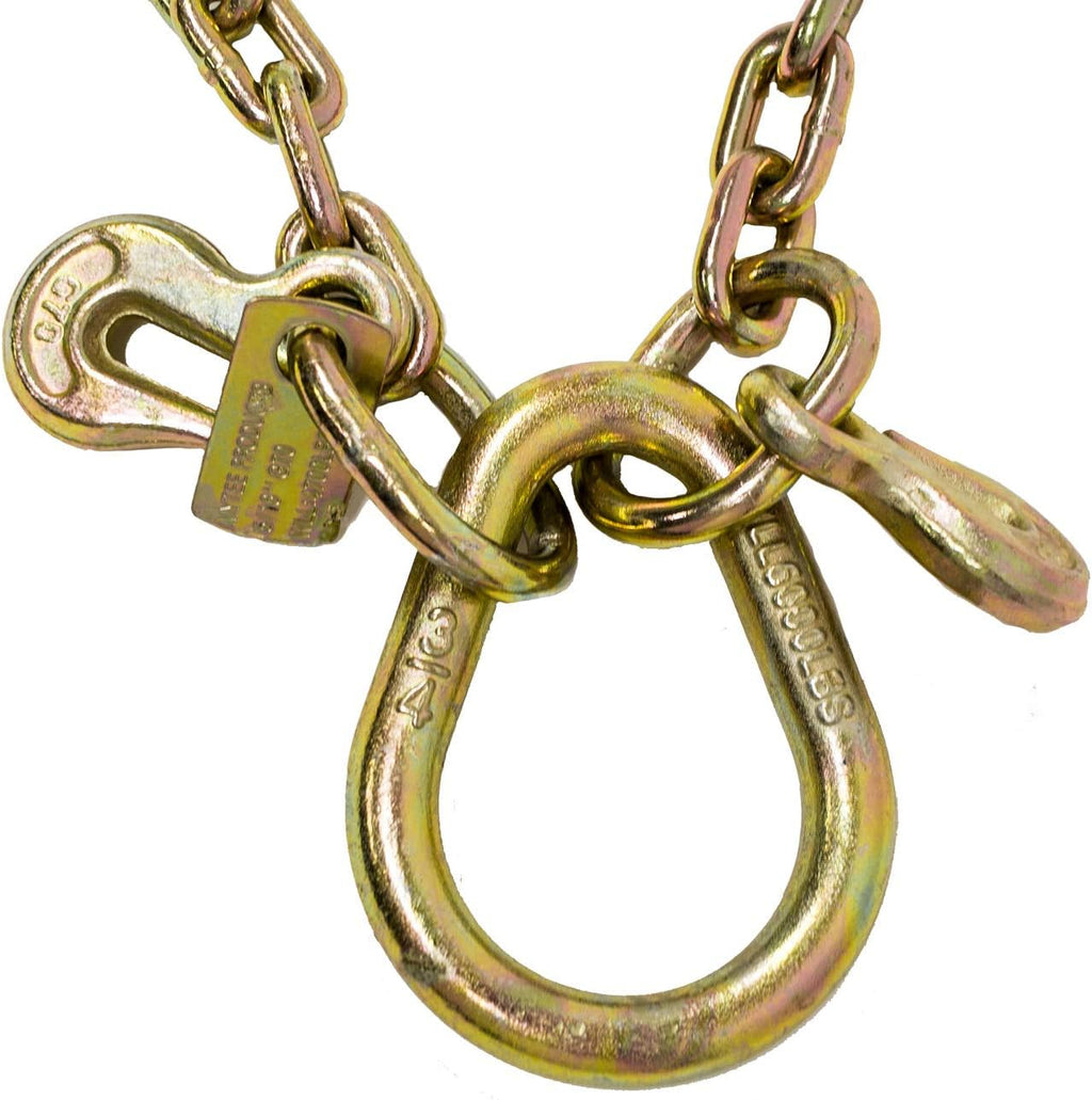 5/16'' x 3' G70 V-Chain Bridle with 8" Medium J Hooks, T-Hook & J-Hook with Grab Hooks, 4700 lbs WLL, Pack of 2 D2682