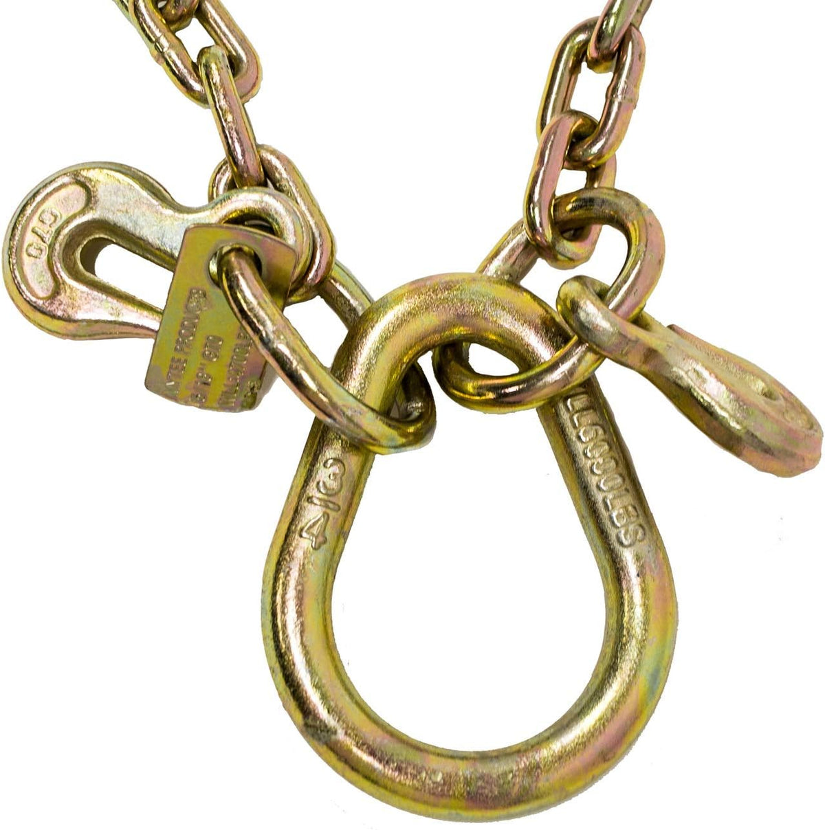 5/16'' x 3' G70 V-Chain Bridle with 8" Medium J Hooks, T-Hook & J-Hook with Grab Hooks, 4700 lbs WLL, Pack of 2 D2682