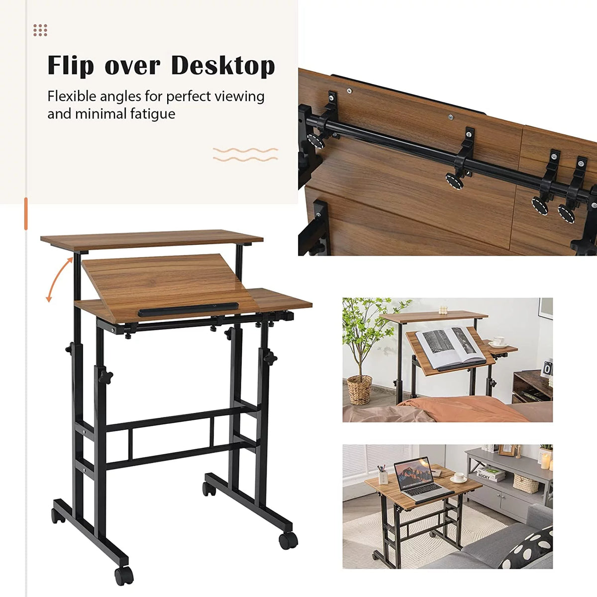 Mobile Standing Desk with Tilting Tabletop & Wheels L91923