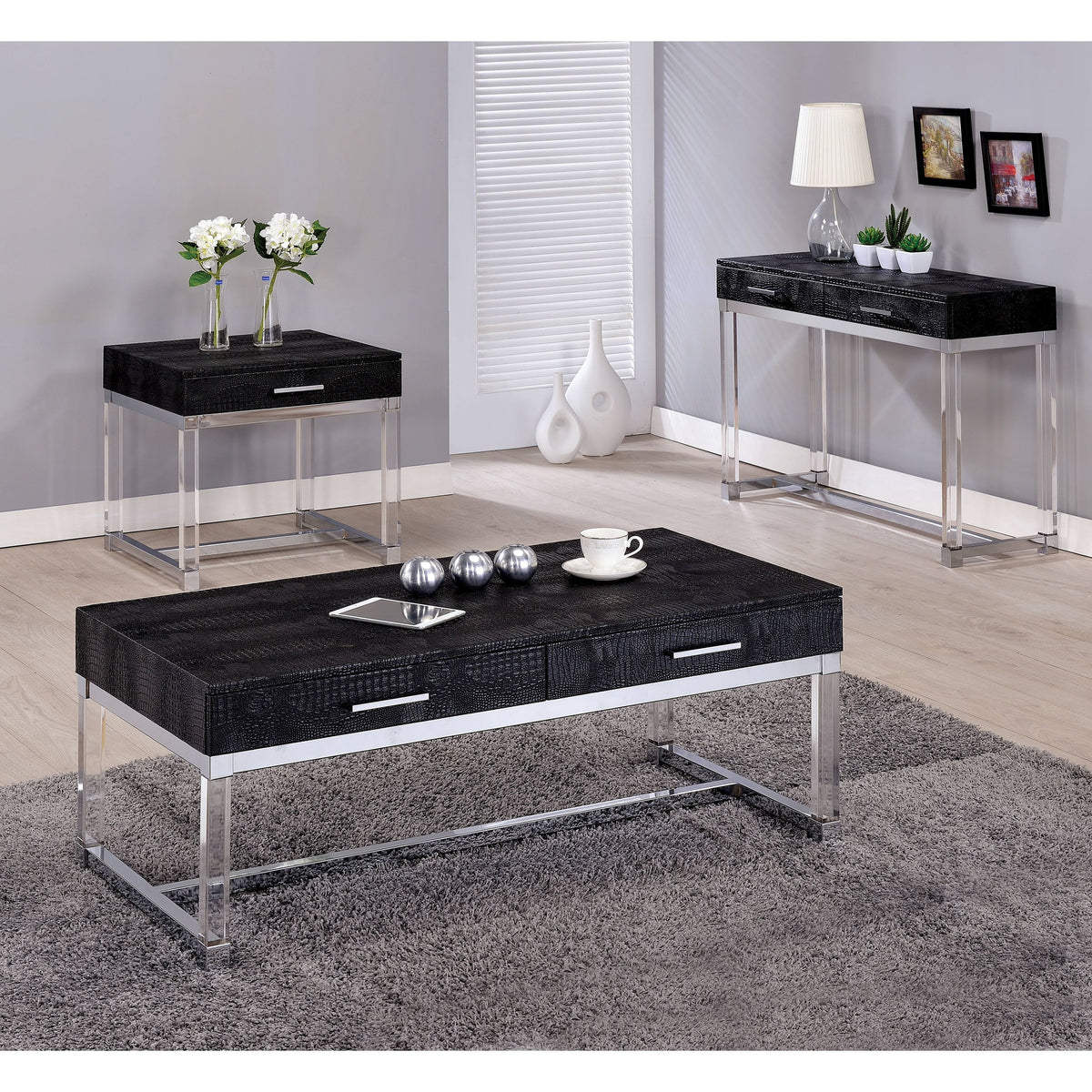 Brown Crocodile Textured Storage Sofa Table Q5809