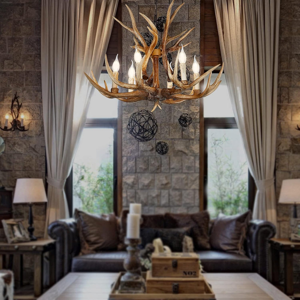 Antler Chandelier 6 Light Large Faux Resin Brown V37550