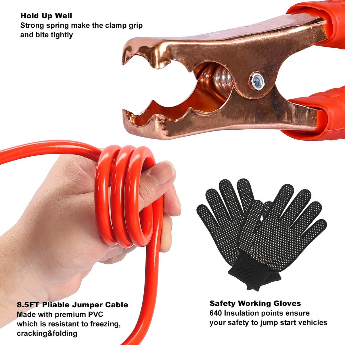 118-Piece Car Roadside Emergency Kit with Jumper Cables Portable Air Compressor Tow Strap Hammer Shovel D232343