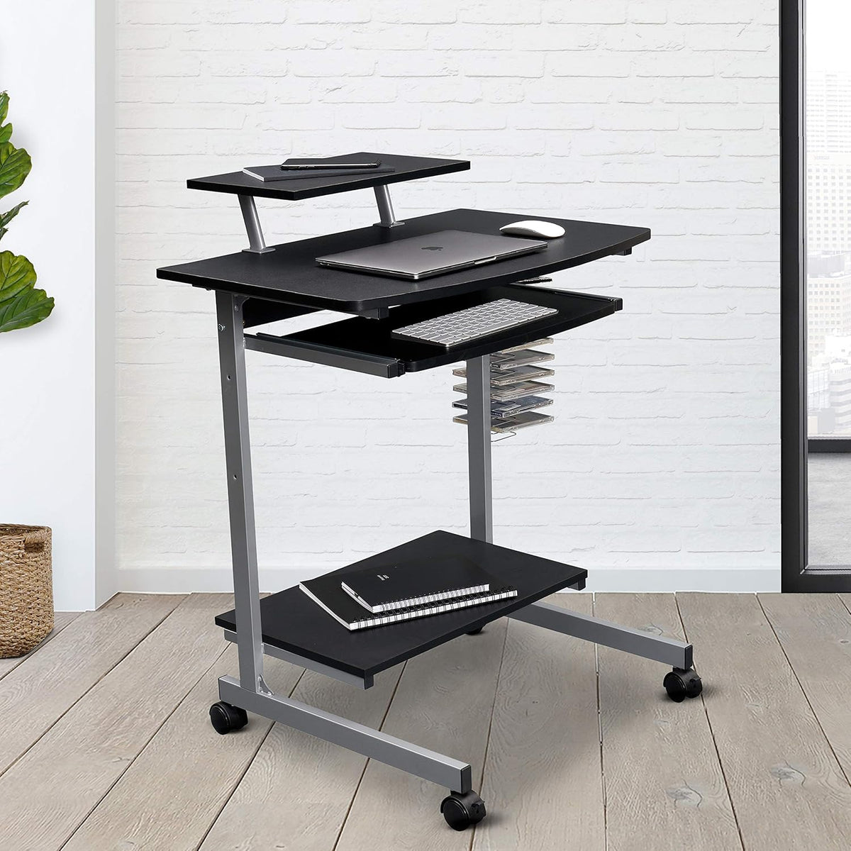 Compact Computer Cart with Storage, Espresso C332