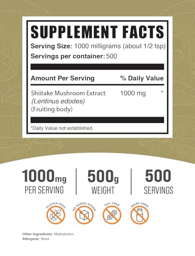Shiitake Mushroom Extract Powder, 1000mg per Serving, 500g (1.1 lbs) M819