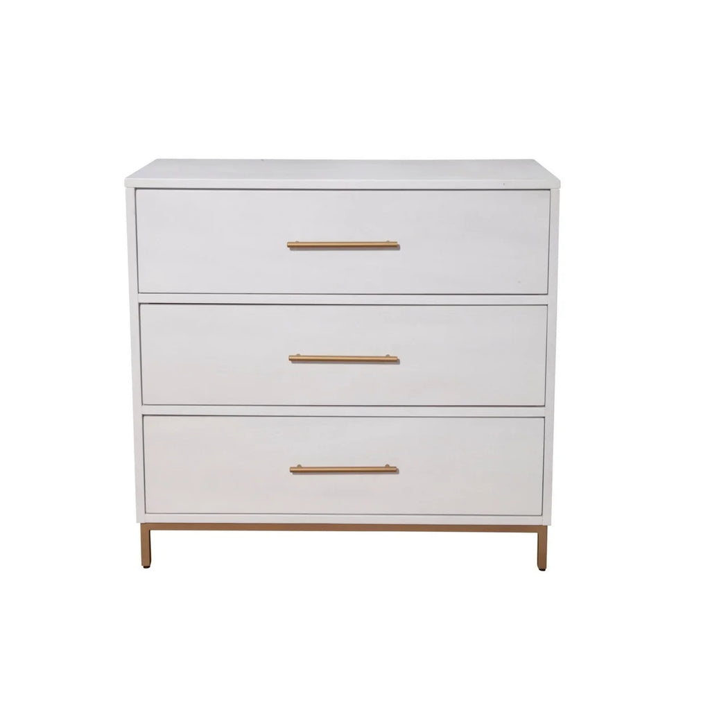 34 Inch 3 Drawer Wooden Chest with Metal Base J55145
