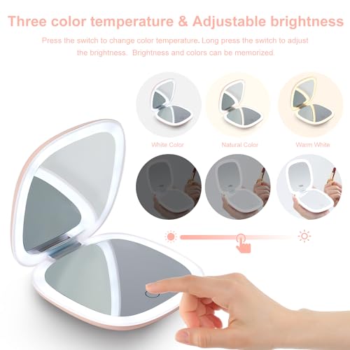 Compact LED Magnifying Travel Makeup Mirror 4 inches 1X/10X Magnification Double Sided USB Rechargeable White W86977