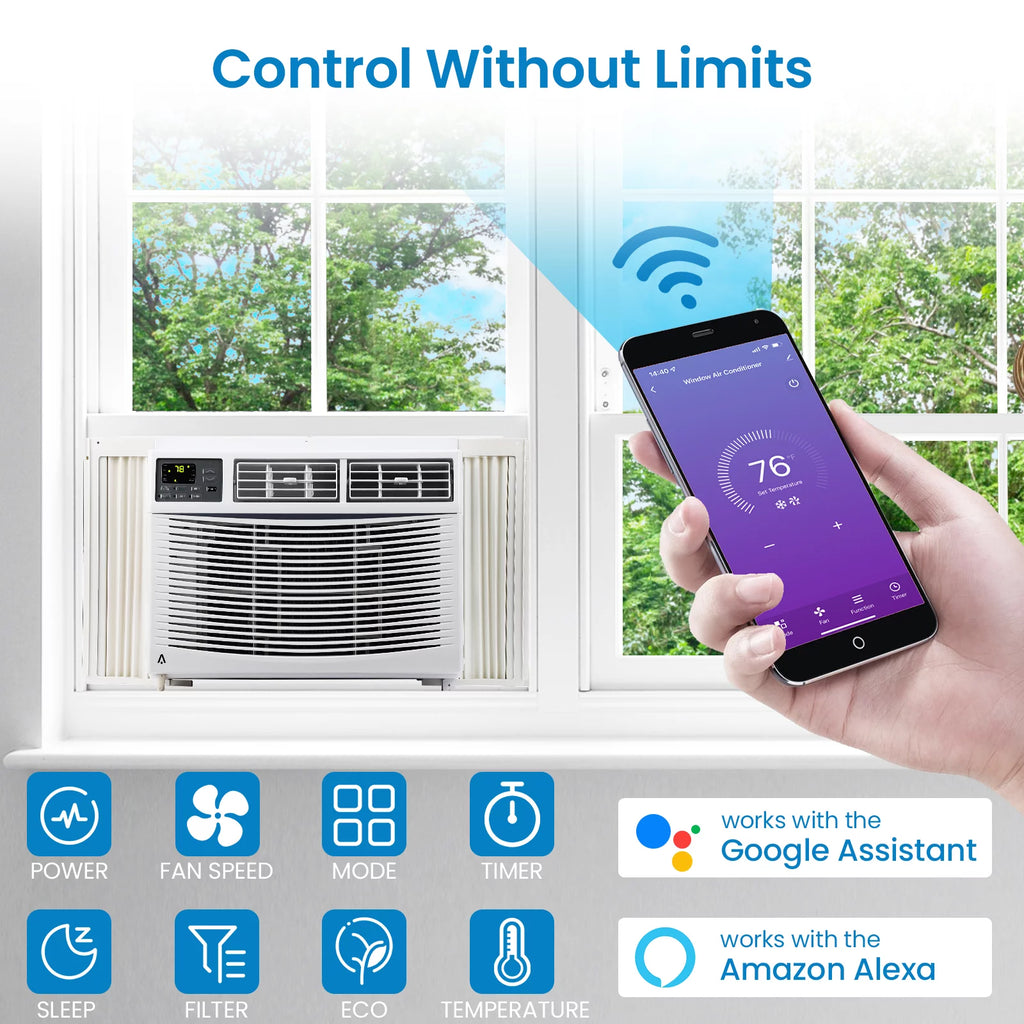 8,000 BTU Window-Mounted Air Conditioner with Remote/App Control V2525