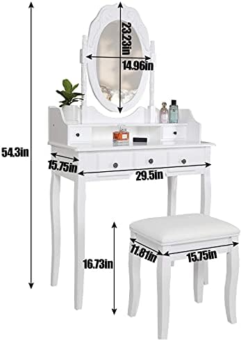 White Vanity Mirror Table Set with Stool E828839