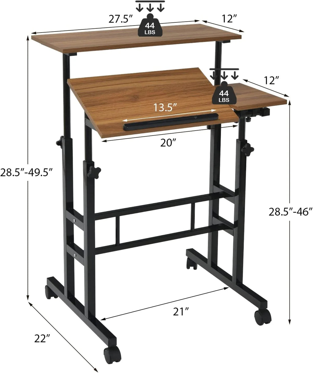 Mobile Standing Desk with Tilting Tabletop & Wheels L91923