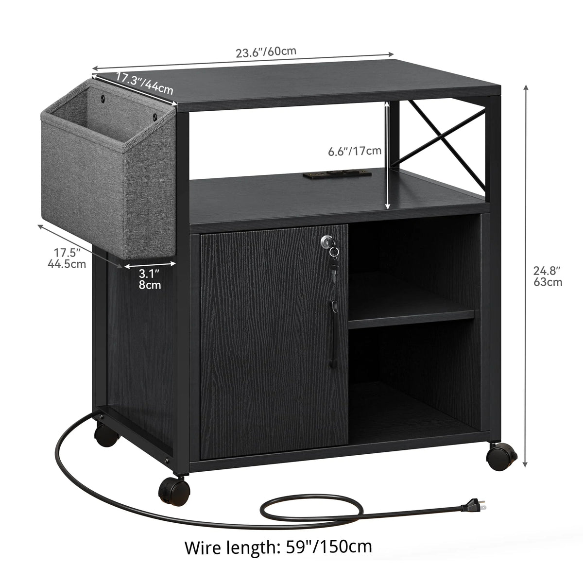 Black Lateral File Cabinet with Charging Station W655