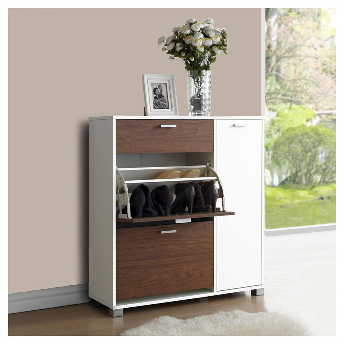 White/Walnut Storage Cabinet F587