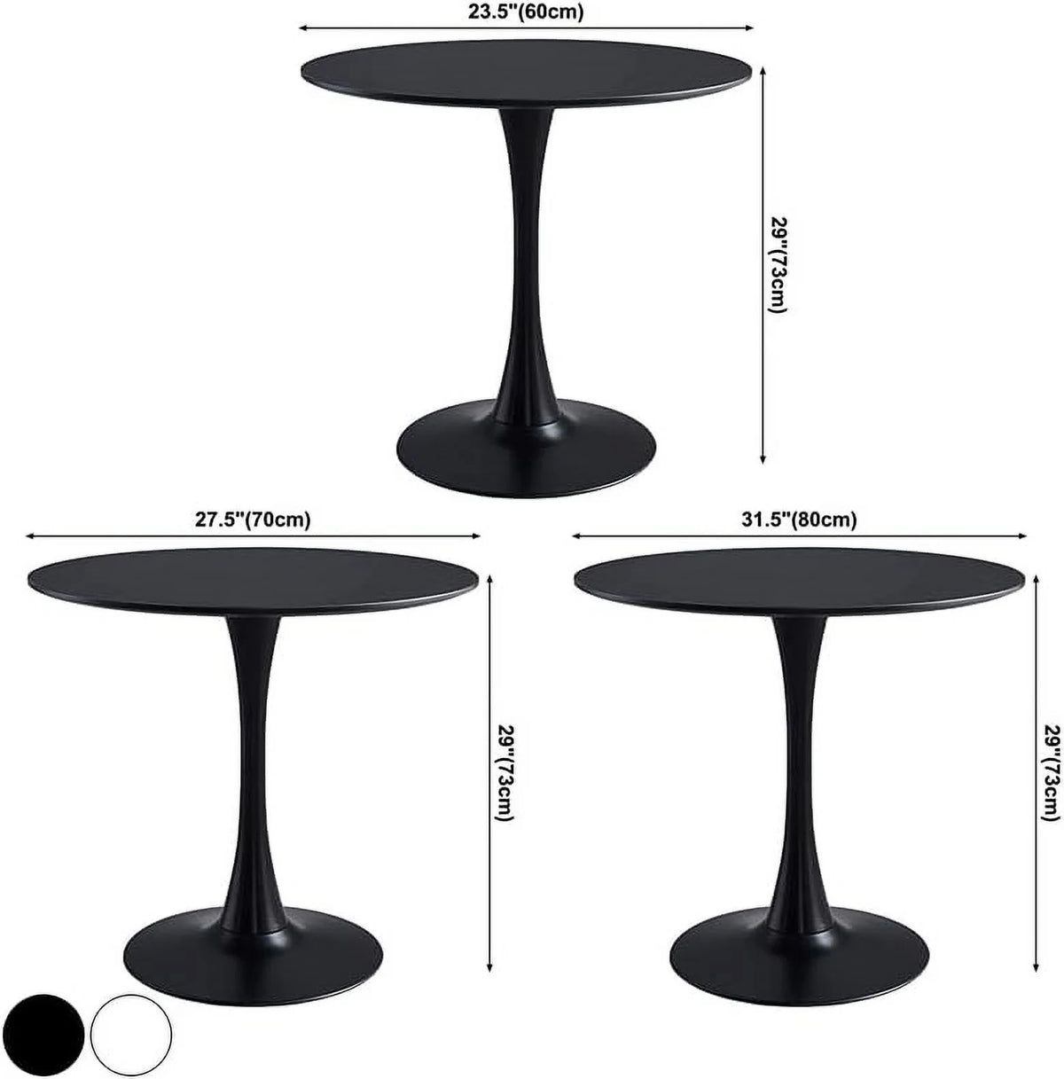 Round Dining Table 27.6" W Black H86967