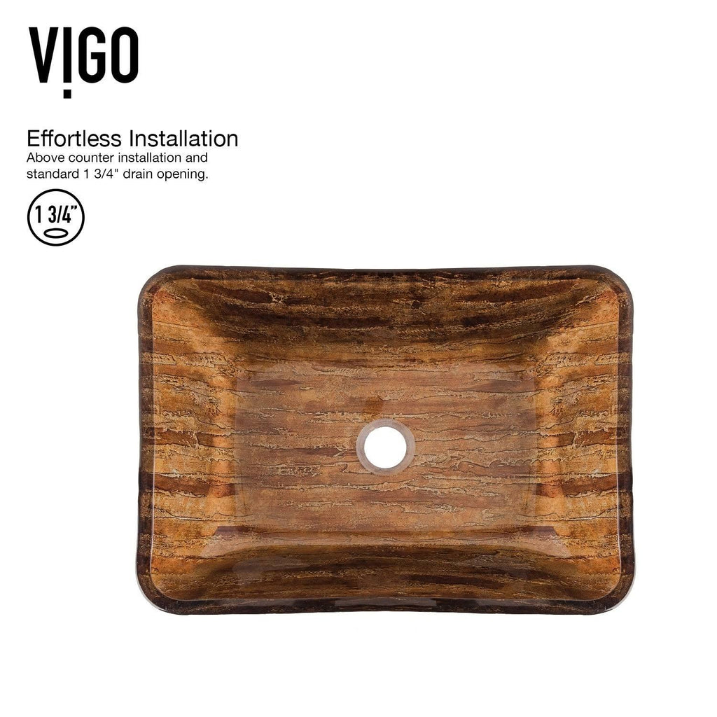 Amber Sunset Glass Rectangular Vessel Bathroom Sink N157891