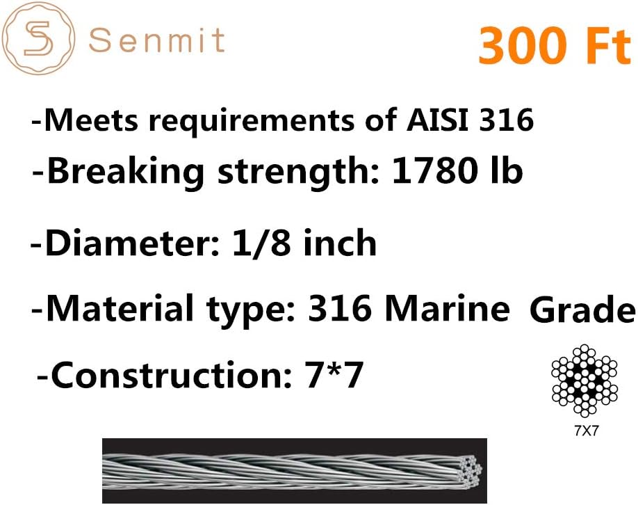 1/8 Stainless Steel Aircraft Wire Rope 500 Feet T 316 Marine Grade Cable Railing Kit M37629