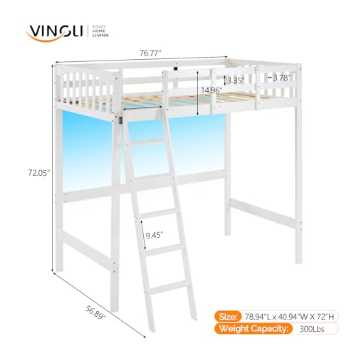 Twin Loft Bed with L-Shaped Desk and 3 Storage Drawers, Solid Wood, White Y616