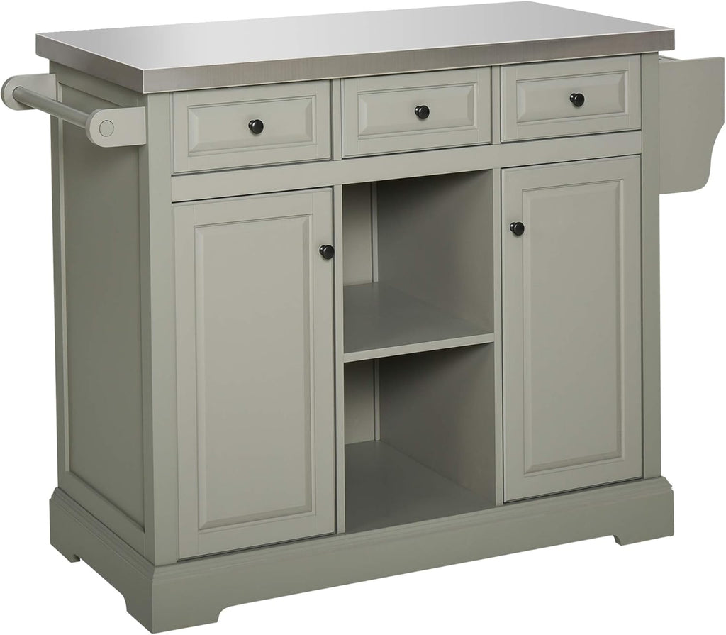 Rolling Kitchen Island with Stainless Steel Top Utility Cart on Wheels, Grey R5266