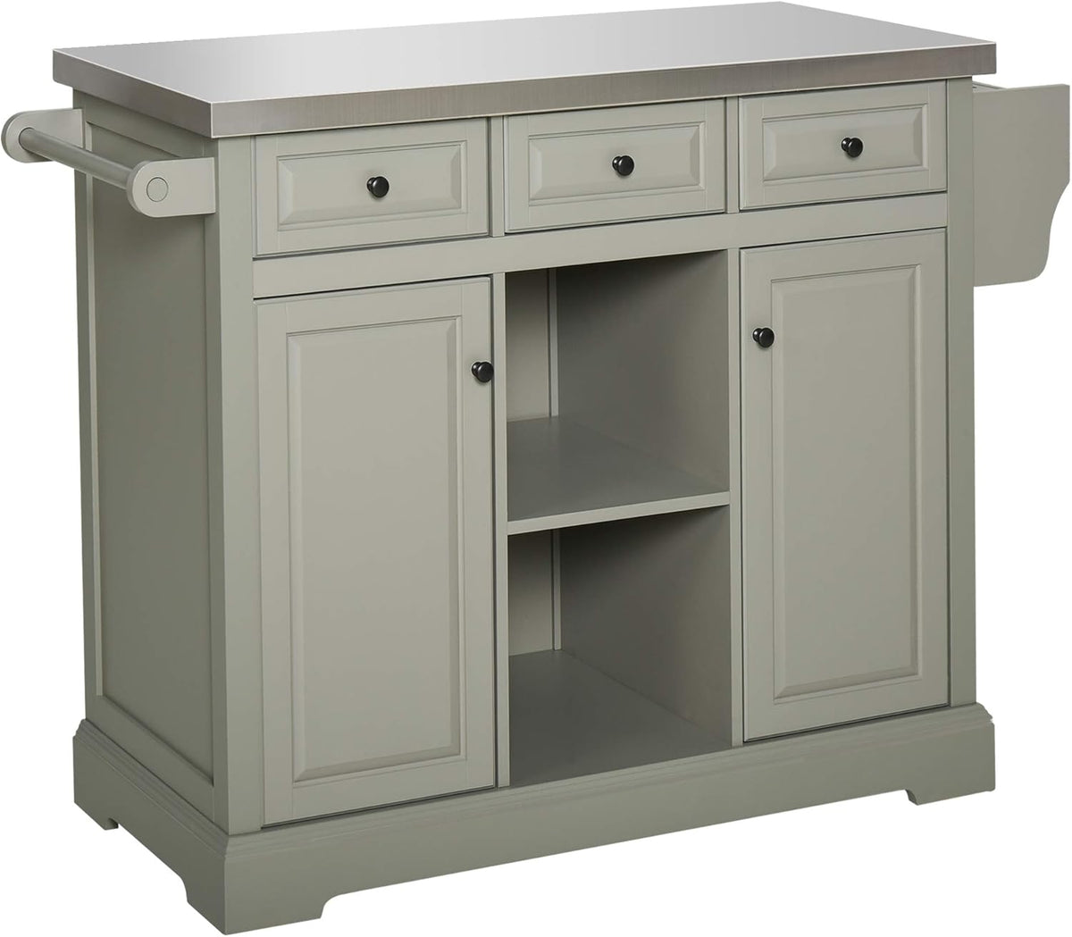Rolling Kitchen Island with Stainless Steel Top Utility Cart on Wheels, Grey R5266