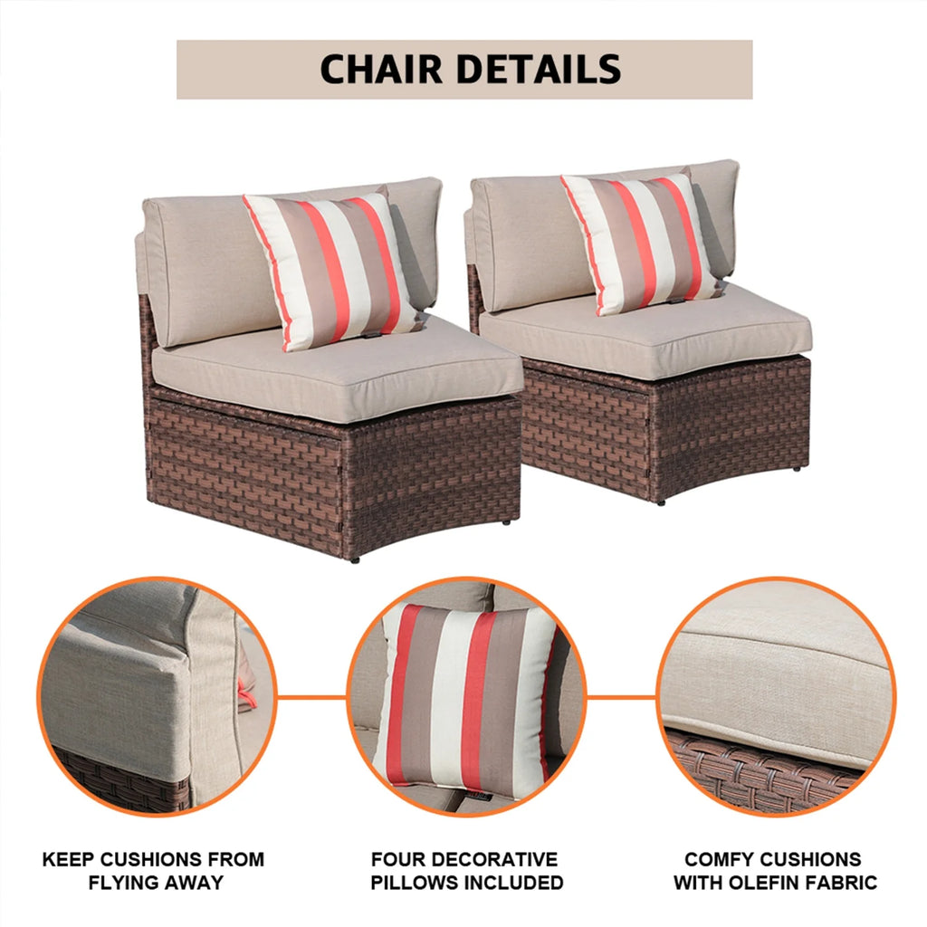 Brown 7-Piece PE Wicker Curved Sectional Sofa Set with Coffee Table Q1261
