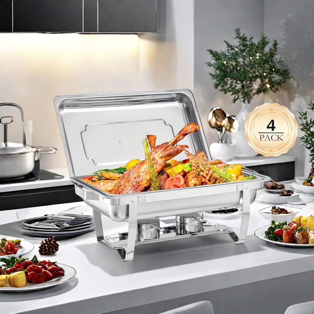 8 Quart Stainless Steel Chafer Buffet Set - 4 Pack H465