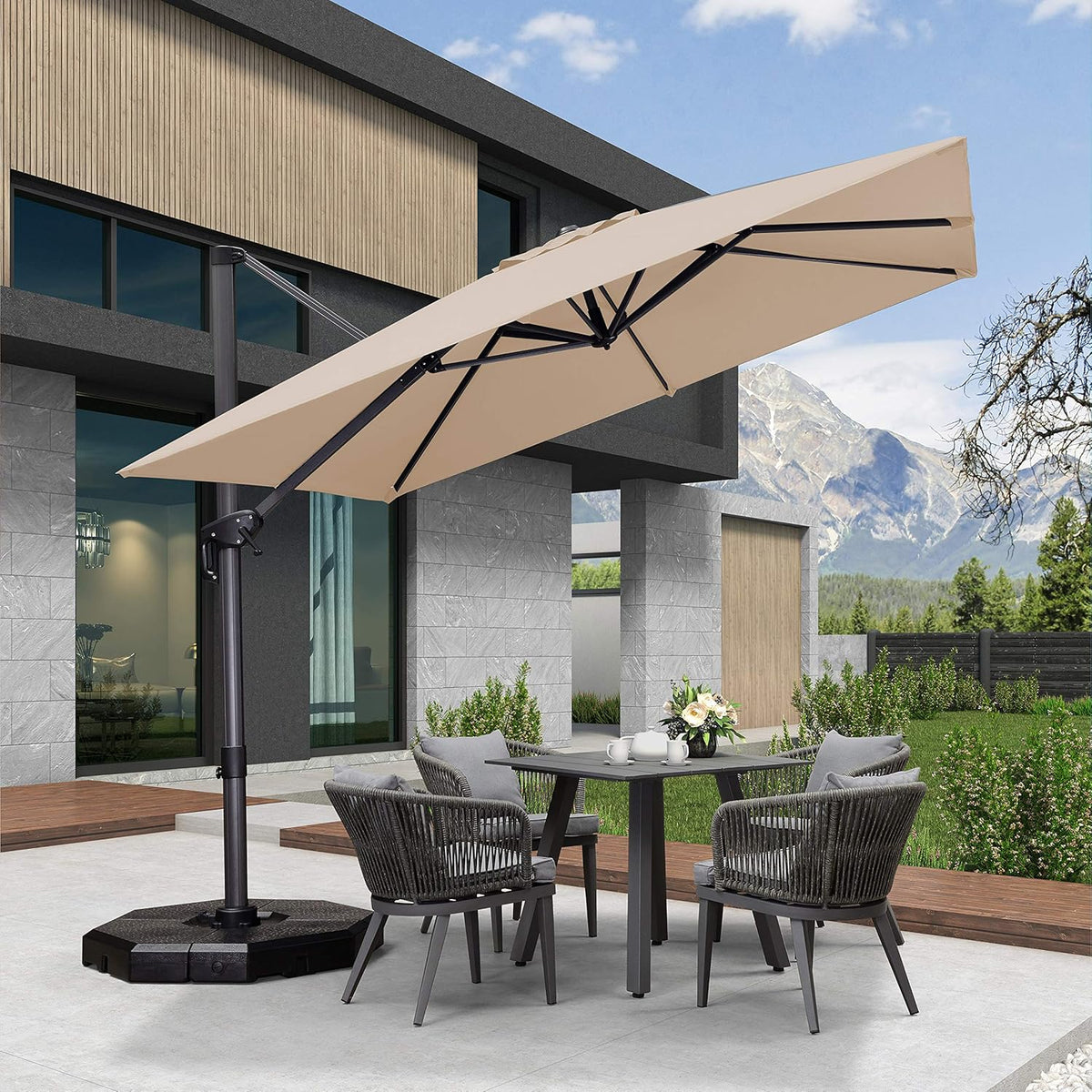 8 Feet Beige Cantilever Square Patio Umbrella R90088
