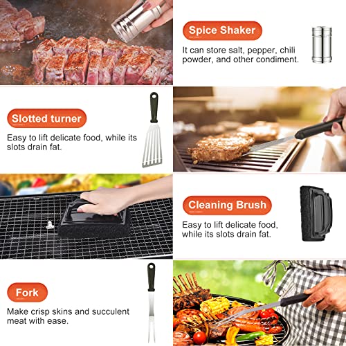 14pcs Flat Top Grill Accessories Set with Spatulas, Basting Cover, Scraper, Tongs E277