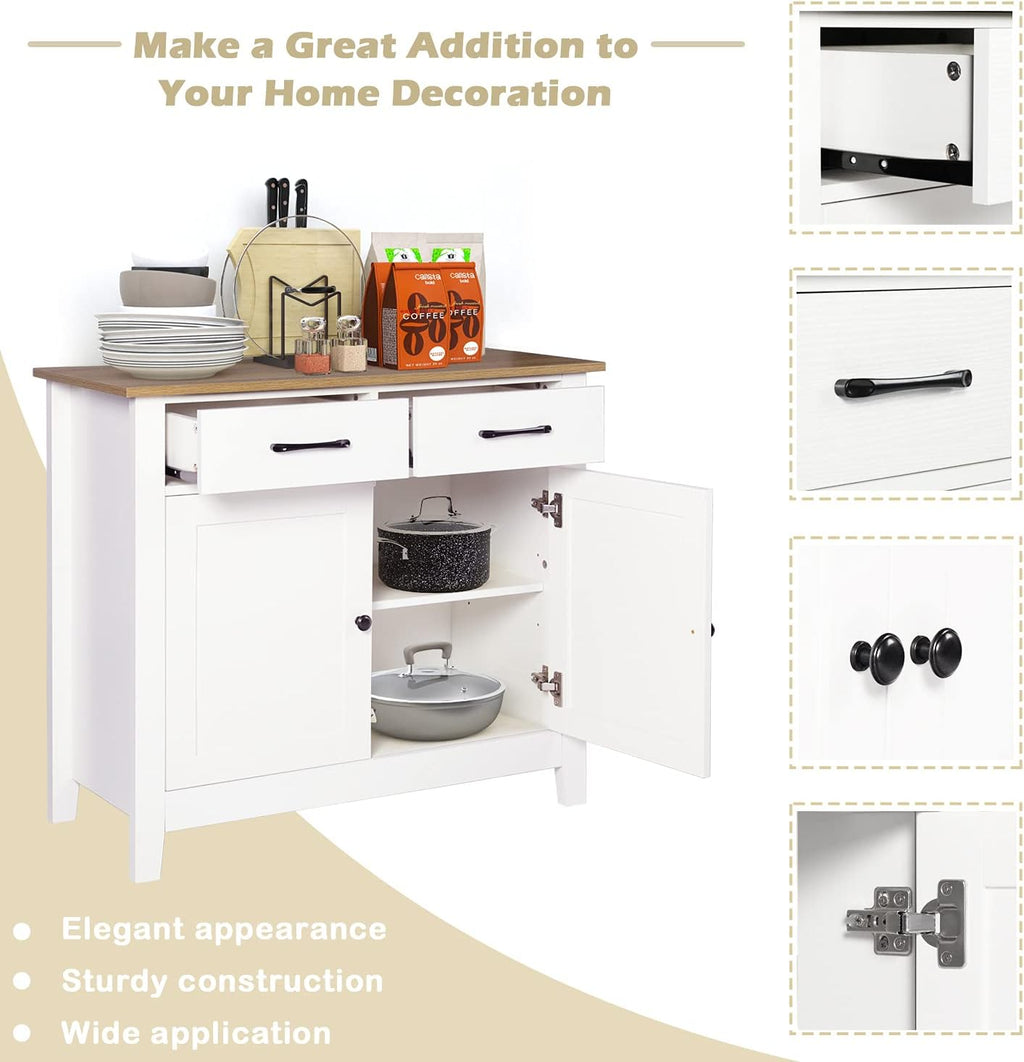 Ivory White Kitchen Sideboard Buffet Storage Cabinet with 2 Drawers P461269