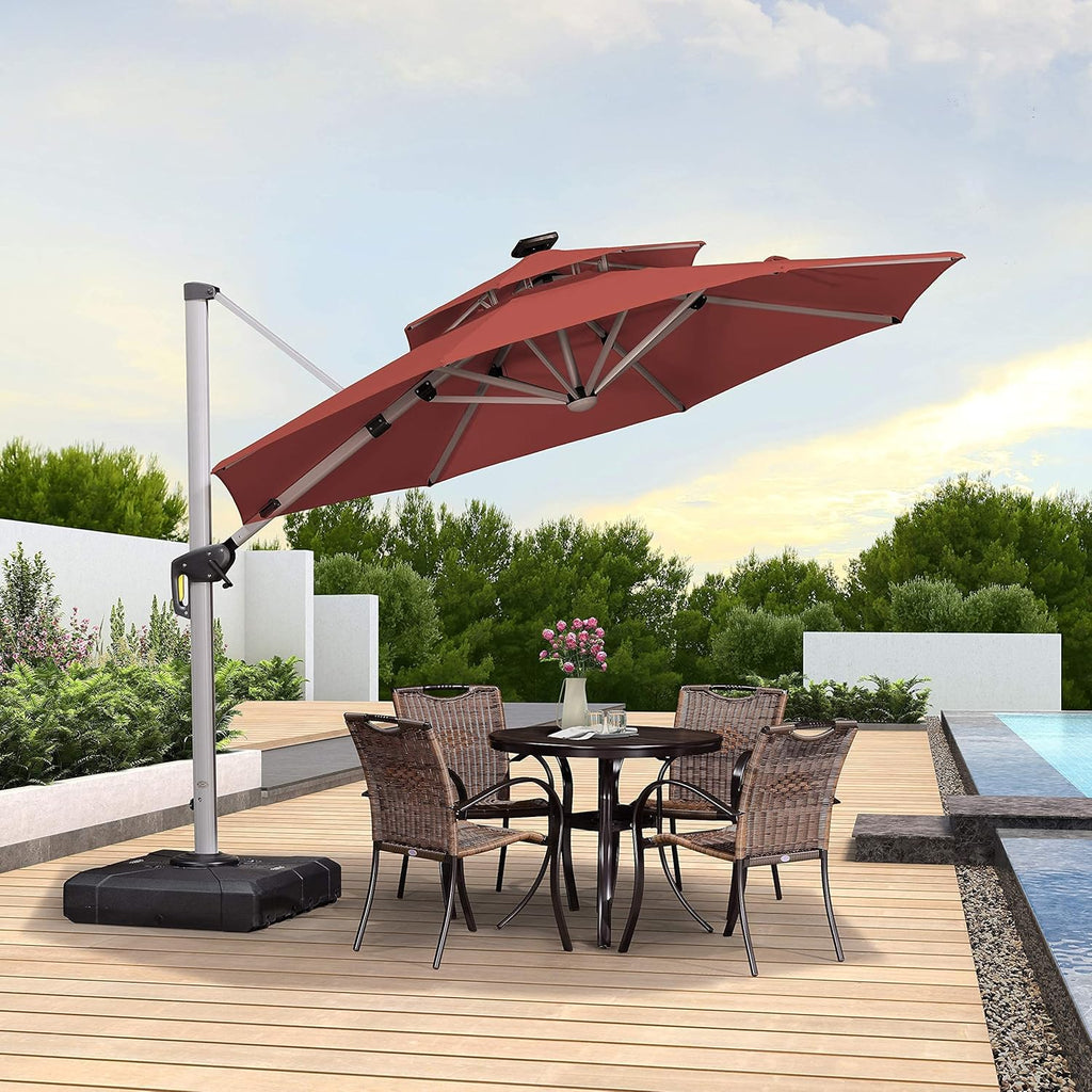 11ft Solar Powered LED Patio Umbrella Navy Blue W468906