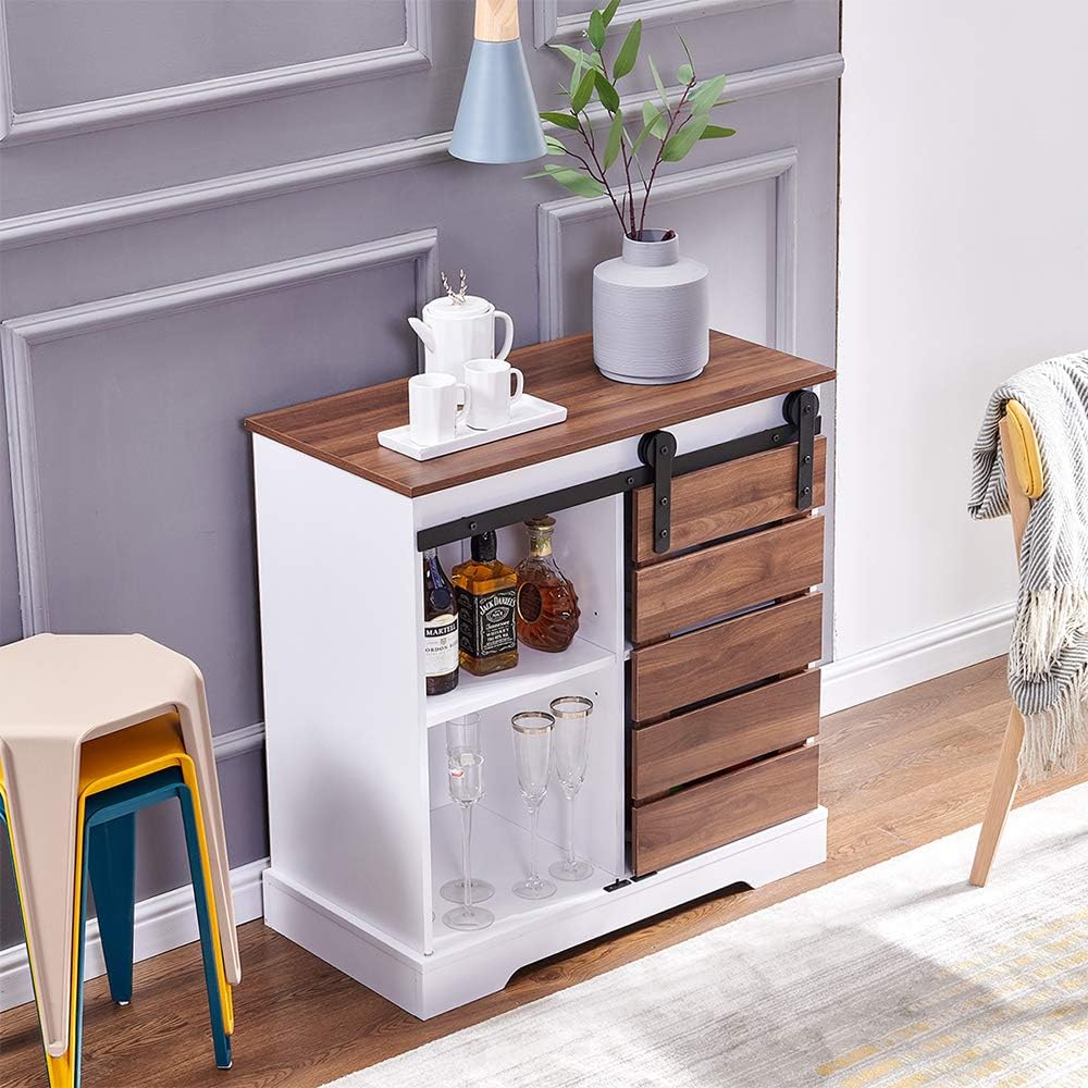 Small Wooden Storage Cabinet with Sliding Door and 2 Layer Shelf V823062