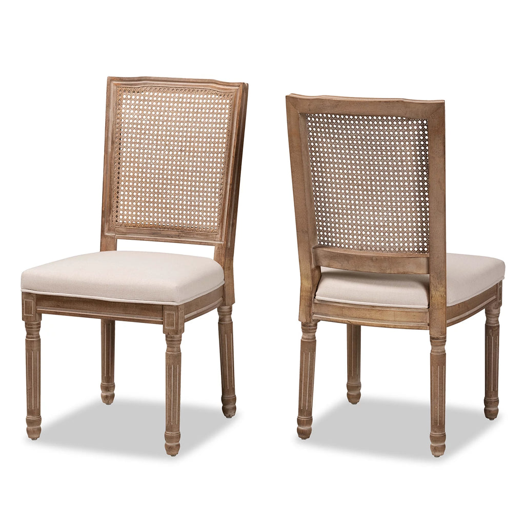 Beige and Antique Brown Dining Chair Set of 2 D5898