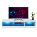 White TV Stand with LED Lights and Glass Shelf A281