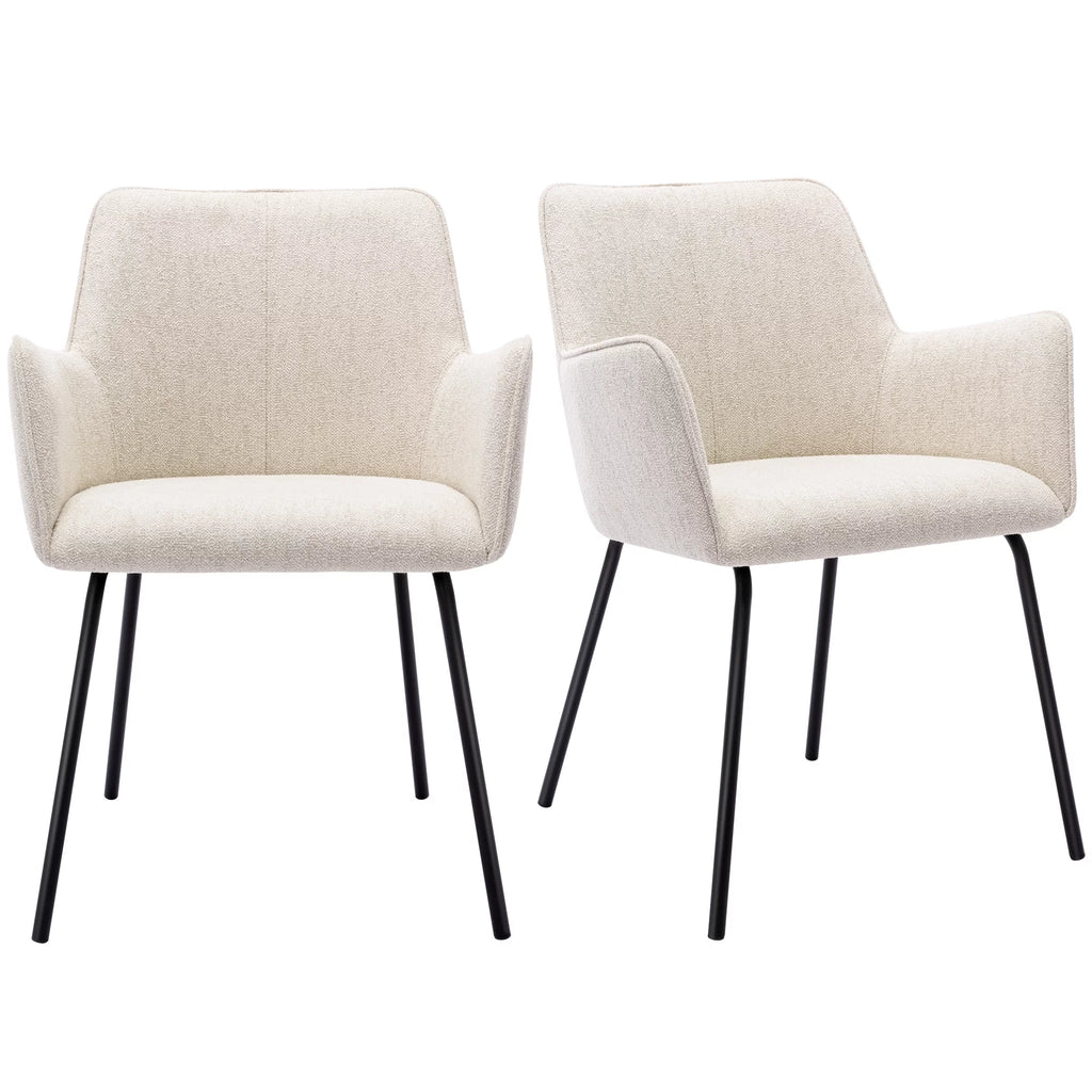 Beige Linen Upholstered Dining Chairs Set of 2 with Black Metal Legs R140
