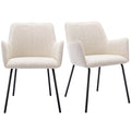 Beige Linen Upholstered Dining Chairs Set of 2 with Black Metal Legs R140
