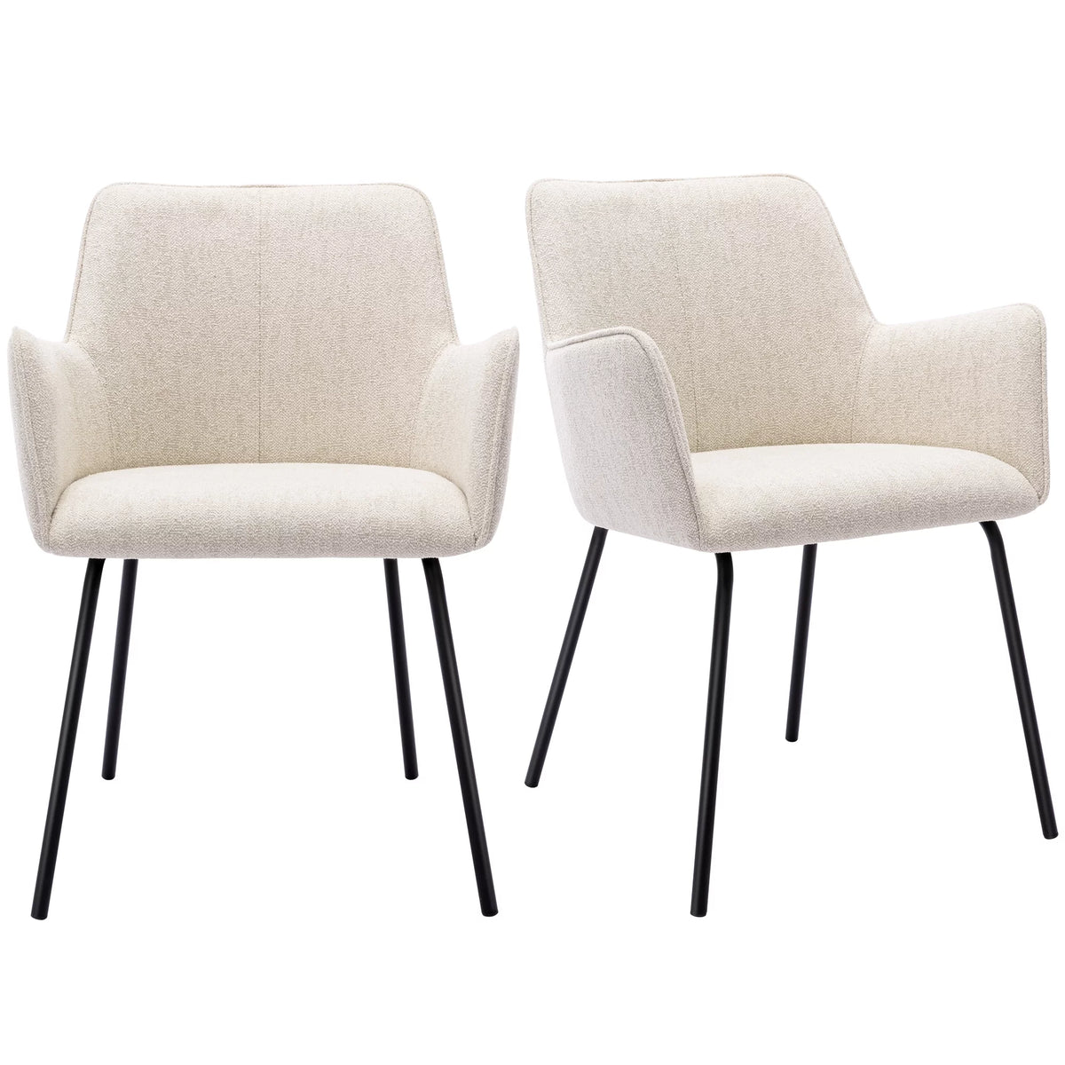 Beige Linen Upholstered Dining Chairs Set of 2 with Black Metal Legs R140
