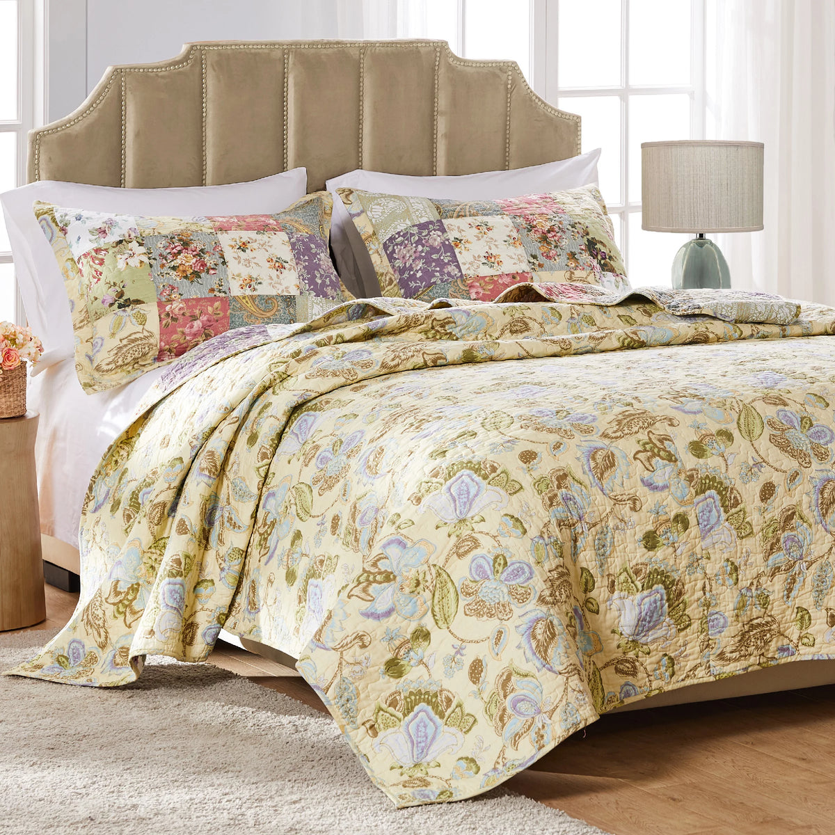 100% Cotton Patchwork Quilt and Pillow Sham Set L21472