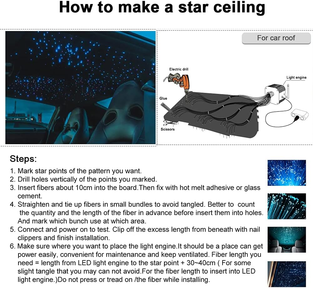 Bluetooth Fiber Optic Star Ceiling Light Kit Mixed 375pcs 9.8ft Strands X28965
