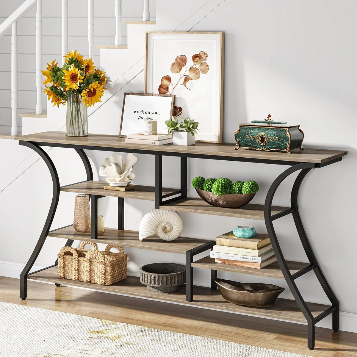 70.8 inch Narrow Console Table with Storage Shelves X490